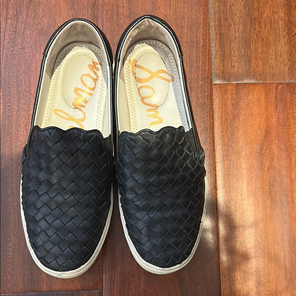 Sam Edelman Black Woven Slip-On Leather Shoes -Size 6.5